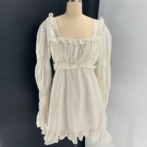 STUCK ON STUPID solid white boho dress cotton bell sleeve peasant romantic S